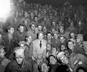 Bob Hope with troops at Womsan Korea, October 26, 1950. Photo by Cpl ...