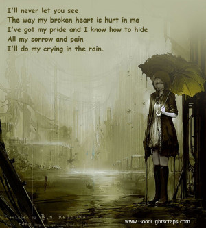 Girl with broken heart standing in rain