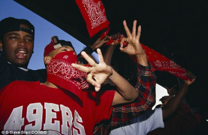 Members of the Bloods gang make their hand symbol. Sometimes gang ...