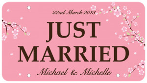 Just Married Car Plate Cherry Blossom Malaysia, Wedding Car Plates ...