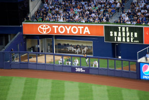 view of the Yankee bullpen, and part of the outfield bleacher seats ...