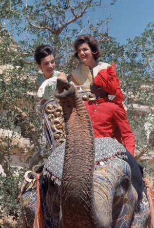 Jackie Kennedy Rides an Elephan in India with Lee Radziwill.....