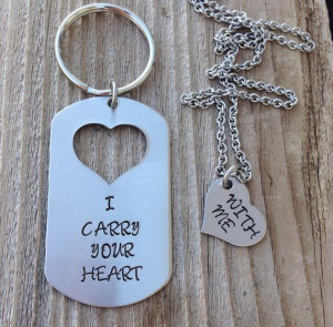 ... hand stamped dog tag and missing heart his and her set deployment gift