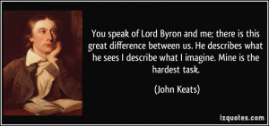 Byron and me; there is this great difference between us. He describes ...