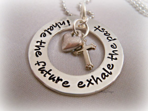 Sale Inhale The Future Exhale Past Hand Stamped Heart Cross Custom ...