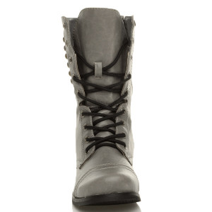 Details about WOMENS MILITARY ARMY GREY STUDDED COMBAT BOOTS SIZE