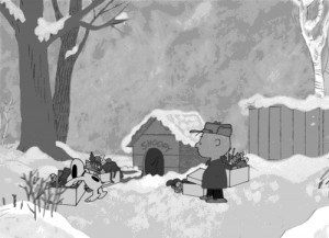 black and white christmas snow peanuts charlie brown snoopy animated