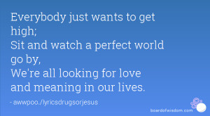 Everybody just wants to get high; Sit and watch a perfect world go by ...
