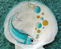 ... Ornament - Shell from Salem Harbor - Aqua Blue Fish and Bubbles