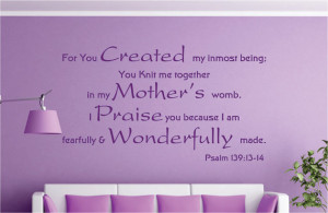 ... my inmost being... Psalm 139:13-14 Bible Verse Vinyl Wall Decal Quotes