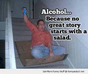 alcohol salad man sliding stairs cardboard box beer funny pics ...