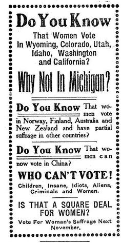 In Favor of Women's Suffrage 1912 - Who can't vote? Children, Insane ...