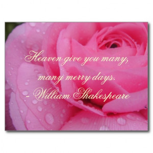 Shakespeare Merry Days Quote , Pink Rose Post Card