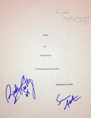 ... & Rudy Ruettiger Dual Signed Angelo Pizzo Complete Rudy Movie Script