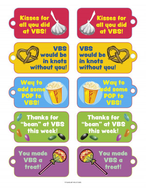 VBS Volunteer Thank You Candy/Snack Tags