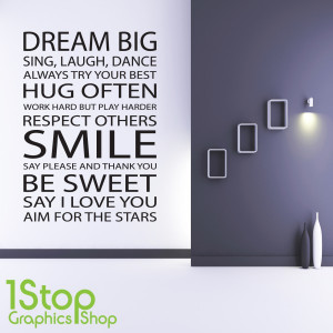Home > QUOTE DESIGNS > DREAM BIG WALL STICKER QUOTE - BEDROOM LOUNGE ...
