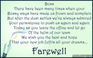 Touching farewell card quote to boss from colleagues