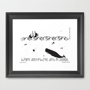 Moby Dick Black and White Illustrated Quote Framed Art Print