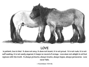 Draft Horses With Bible Verse About Love Drawing
