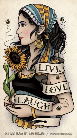 Live Love Laugh Banner And Gypsy Tattoo Design