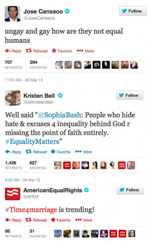 Jose Conseco, Kristen Bell, American Equal Rights, Twitter