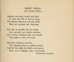 Countee Cullen-- poem for Helen Keller More