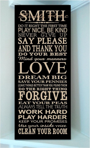 Beautiful 10x24 wooden board sign with subway art quote..Family Rules ...