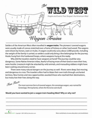 Fifth Grade History Worksheets: The Wild West: Wagon Trains
