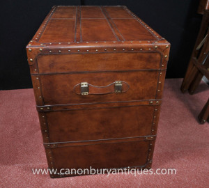 ... Big English Leather Campaign Luggage Trunk Storage Box Coffee Table
