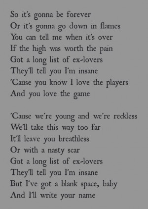 Blank Space - Taylor Swift, 1989. This song describes everything Blank ...