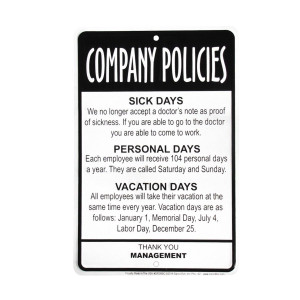 Details about Management Employees Company Policies Sign Funny Work ...