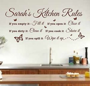 ... Personalised Kitchen Rules Quote Wall Art Sticker, Decal, Graphic K26