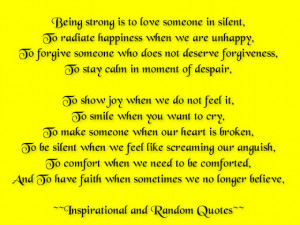 Being strong is to love someone in silent,