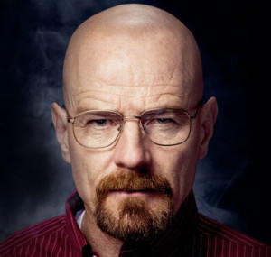 Photo of Walter White bald head, mustache, and goatee.