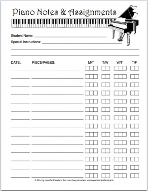 Piano Practice Record | free printable from http://www.flandersfamily ...