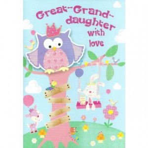 Great-Granddaughter With Love' Girls Birthday Card - Cute Owl Design