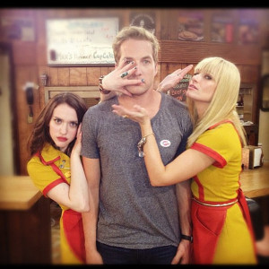 Kat Dennings and Beth Behrs posed with 2 Broke Girls guest star Ryan ...