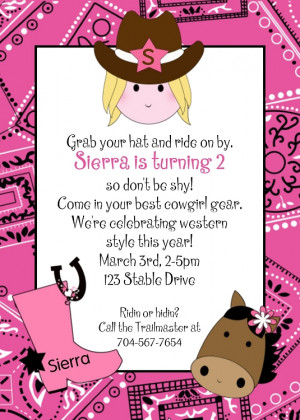 Pink Cowgirl Bandana Birthday Invitation, Printable or Printed