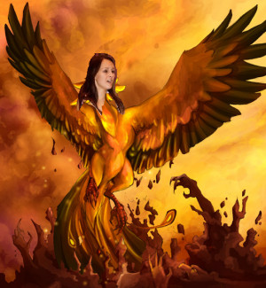 Phoenix Bird Rising From Ashes