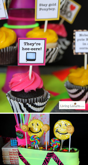 80s Themed Cupcakes Toppers Totally awesome 80's neon