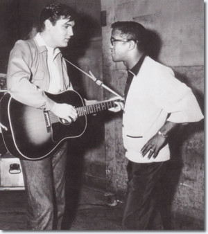 Sammy Davis Jr visits Elvis Presley on the set of King Creole 1958.