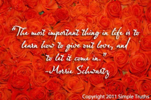 The most important thing in life is to learn how to give out love, and ...