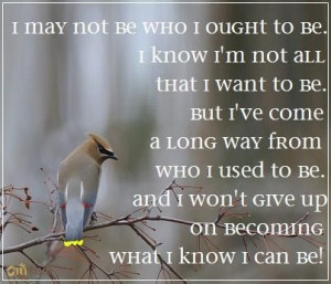 to be. I know I'm not all that I want to be. But I've come a long way ...