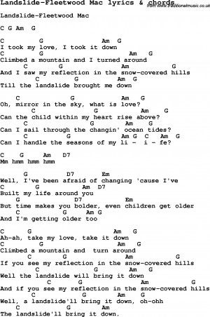 Love Song Lyrics for: Landslide-Fleetwood Mac with chords for Ukulele ...