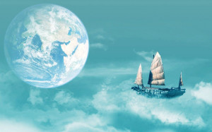 Sailboat floating on clouds wallpaper