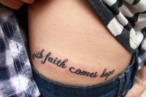 With Faith Comes Hope Tattoo On Side Rib