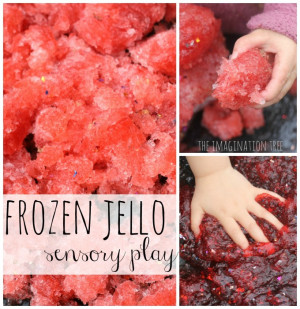 Frozen sparkle jello sensory play collage