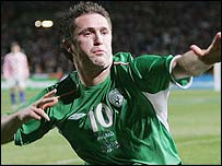 Robbie Keane celebrates his winning goal against Croatia