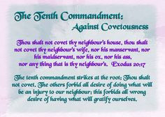 The Tenth Commandment: Against Covetousness More