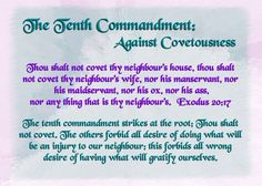 The Tenth Commandment: Against Covetousness More